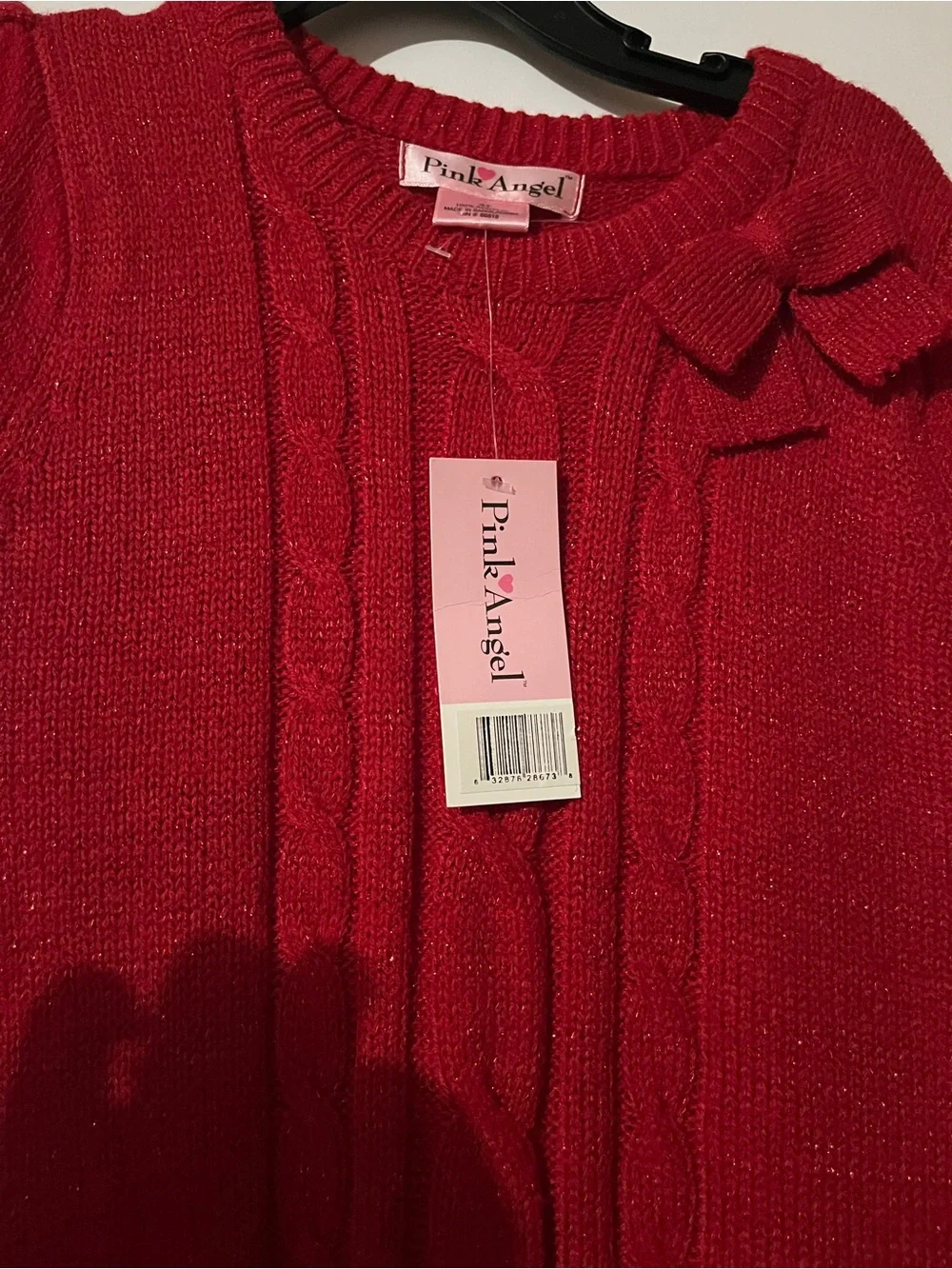 Girls' Red Knit Dress with Bow